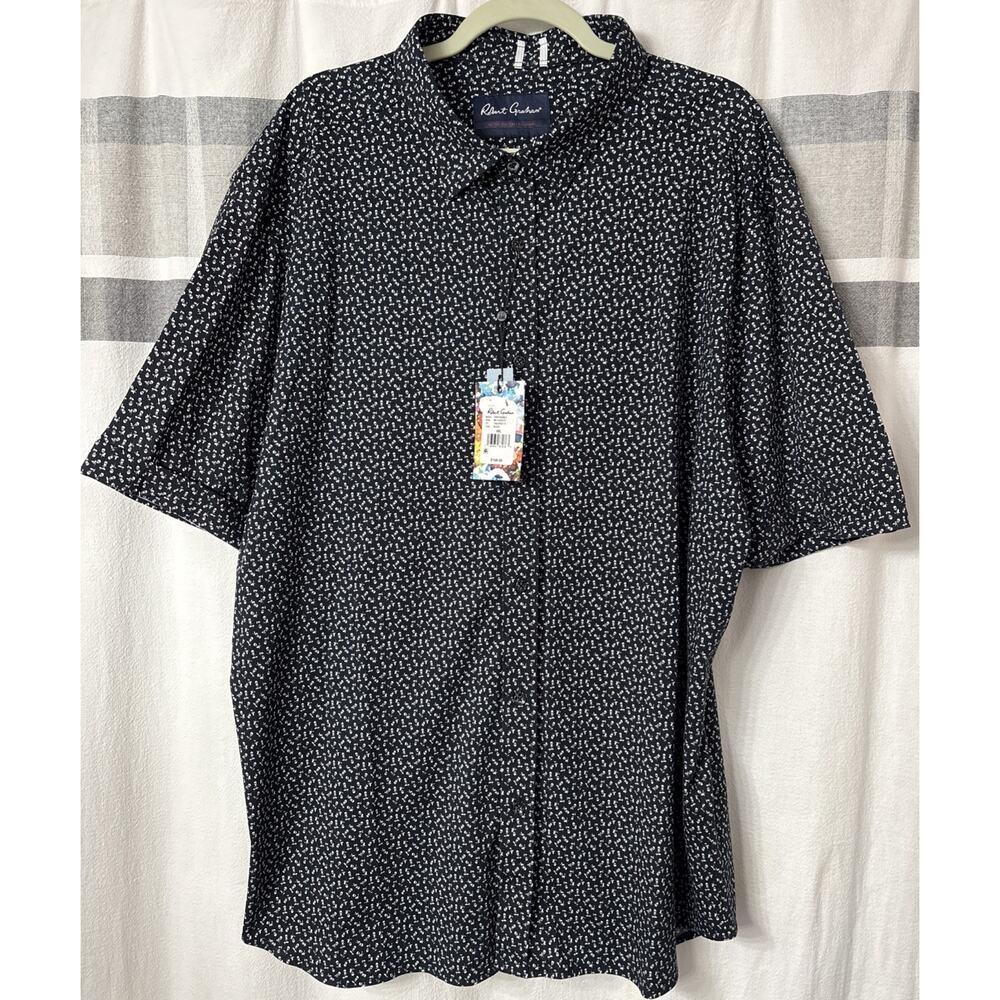 NWT Robert Graham Mens 3XL Crossbones Skull Rose Print Tailored Fit Shirt Black